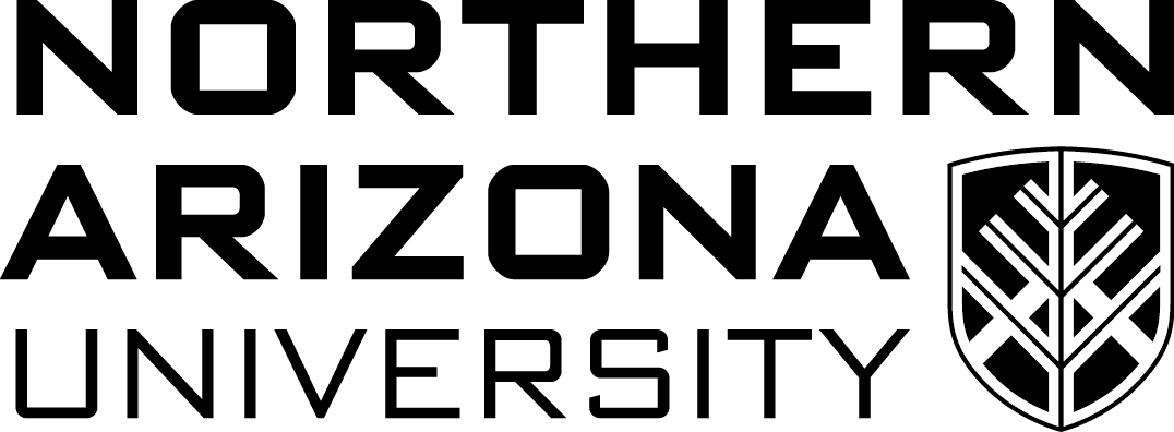 A logo with black text that reads &quot;Northern Arizona University&quot; and a shield emblem with a geometric design