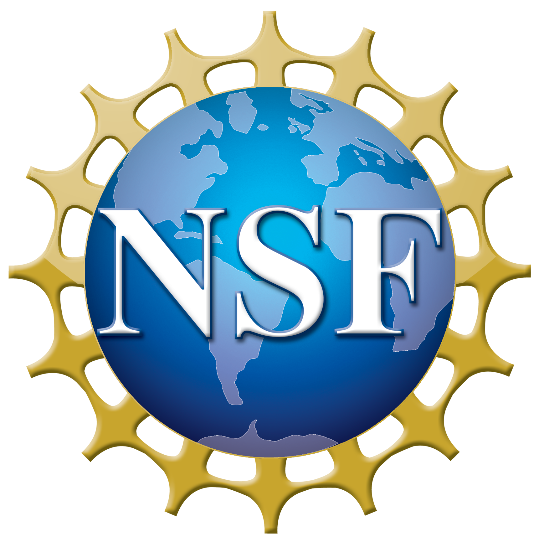 A logo with a blue globe surrounded by a gold circle. In white letters inside the globe are the initials &quot;NSF&quot;